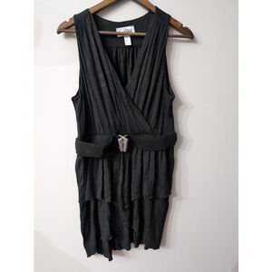 Joseph Ribkoff Black Layered Belted Mini Dress Women Sz 12 Witchy Gothic Y2K
